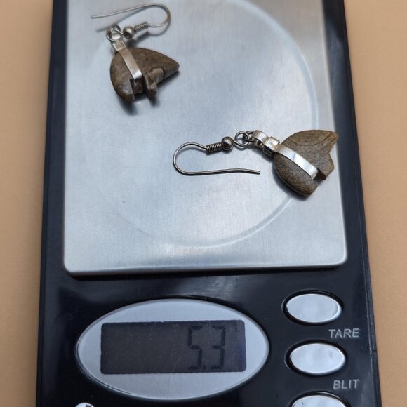 Sterling Silver Jasper Stone Bear Native Style Earrings A5653 - Picture 5 of 5